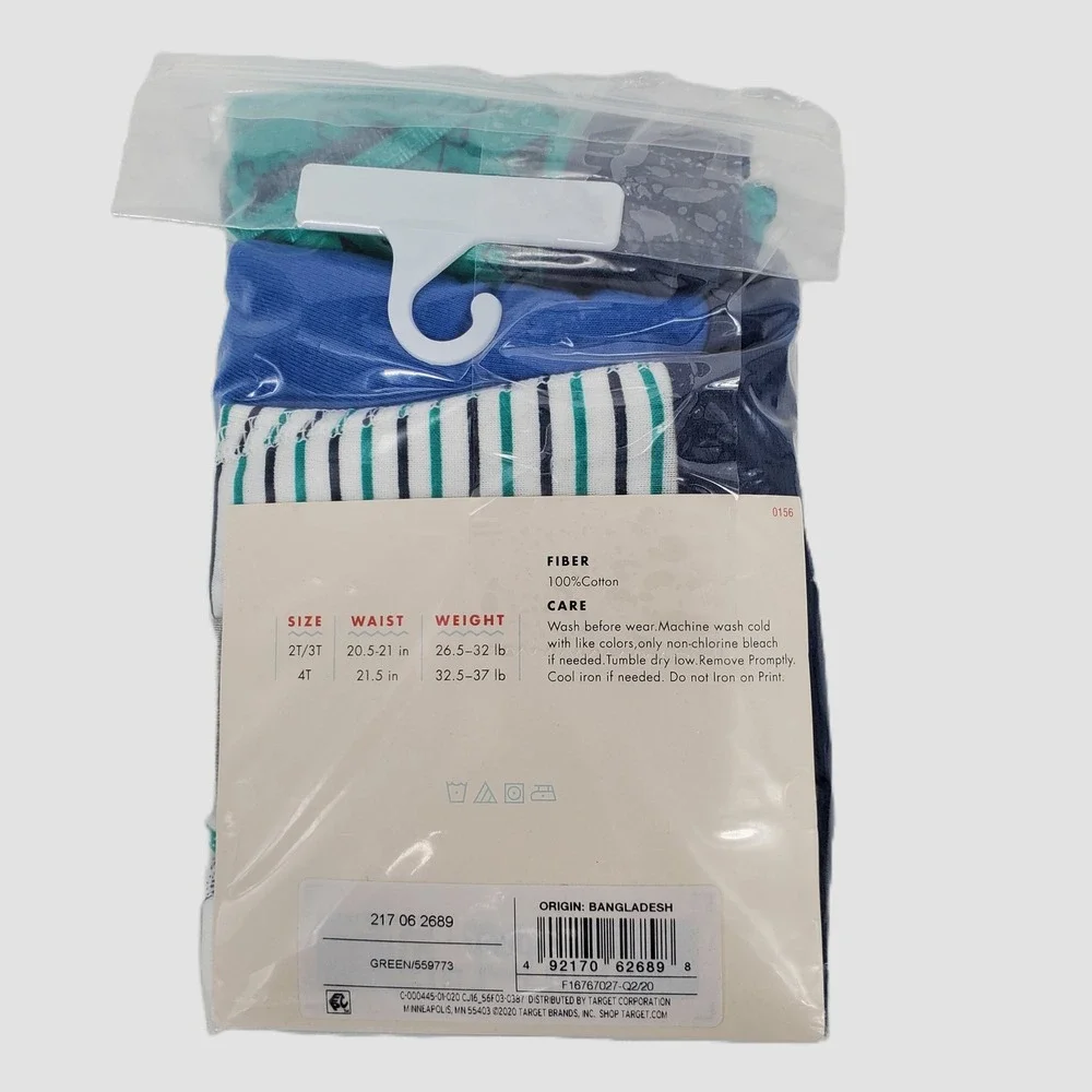Cat & Jack‎ Boys Size 4T Boxer Briefs 5 Pack Blue Green Bear Stripes 100% Cotton